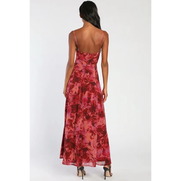 Lulu's Beautiful Soul Burgundy Floral Print Twist-Front Maxi Dress - Picture 4 of 8